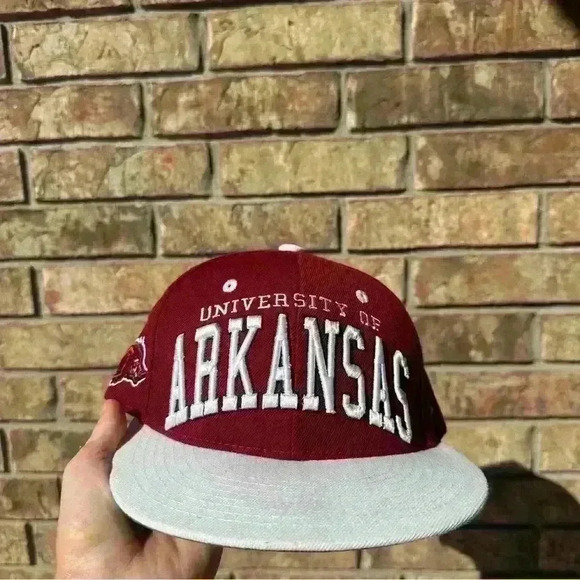 Vintage Men’s Arkansas Razorback Hogs Snap Back Flat Bill Sports Hat Adjustable - Picture 6 of 7
